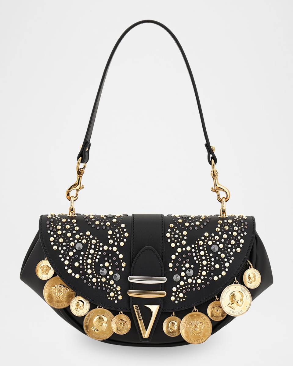 Virtus Medium Coin-Embellished Leather Shoulder Bag